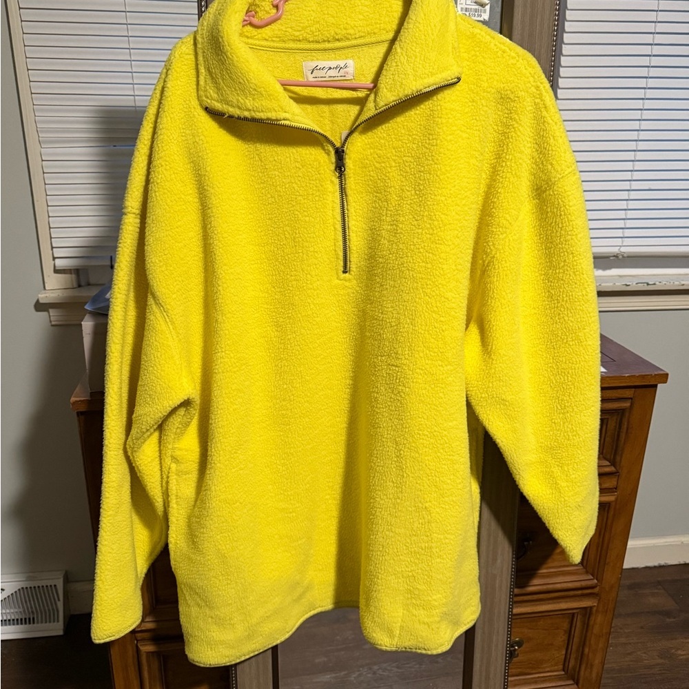 Free People Sherpa Bright Yellow Fleece Pullover NWT